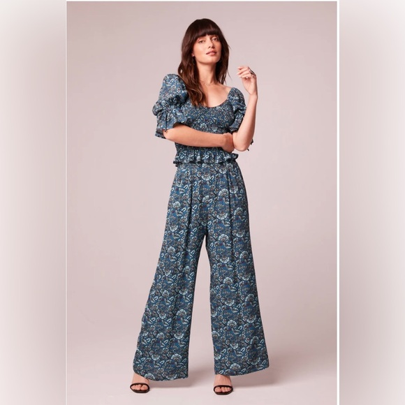 NWT Band Of The Free ELISE TEAL FLORAL WIDE LEG PANTS Bohemian style palazzo - Picture 5 of 6